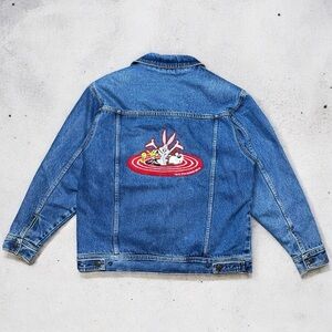 Vintage 1994 Looney Tunes Denim Jacket M Bugs Bunny Taz Daffy Tweety WB